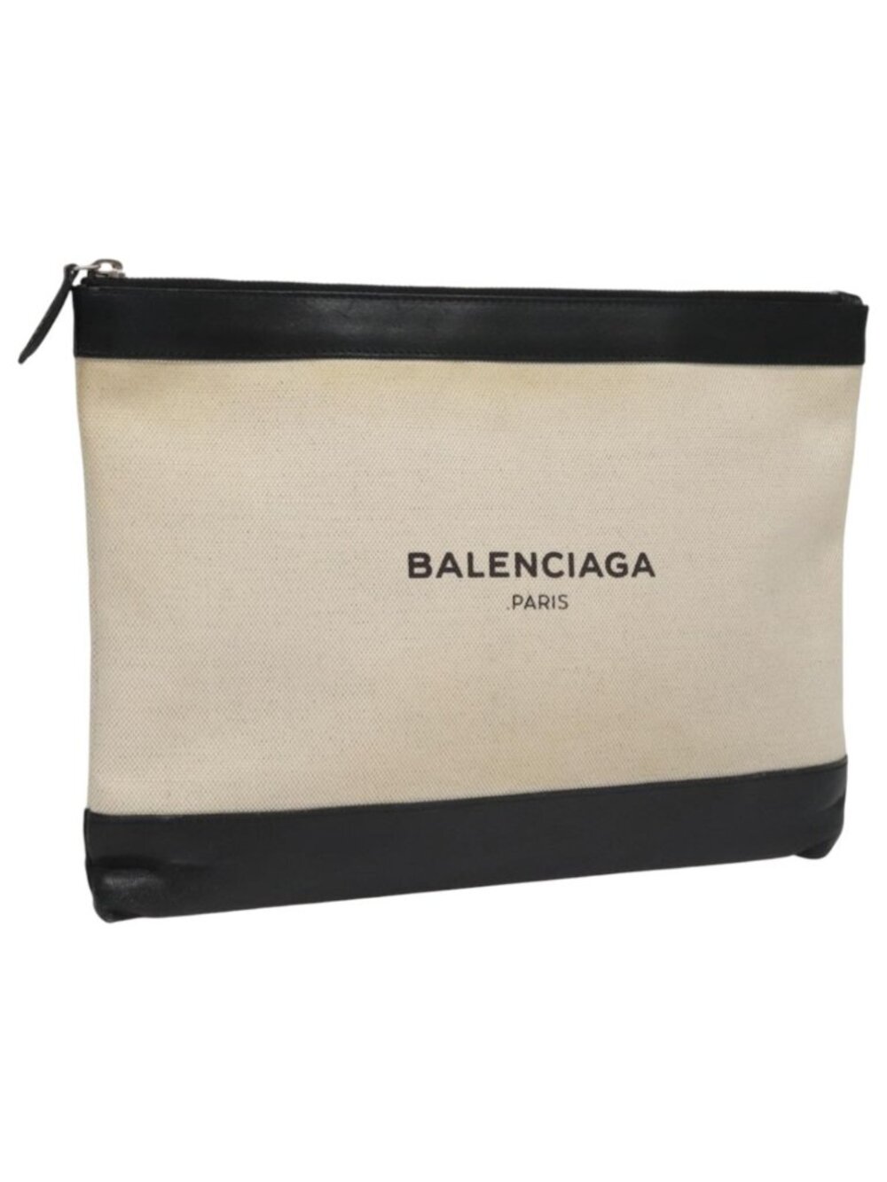 BALENCIAGA Clutch Bag Canvas Black White 420407